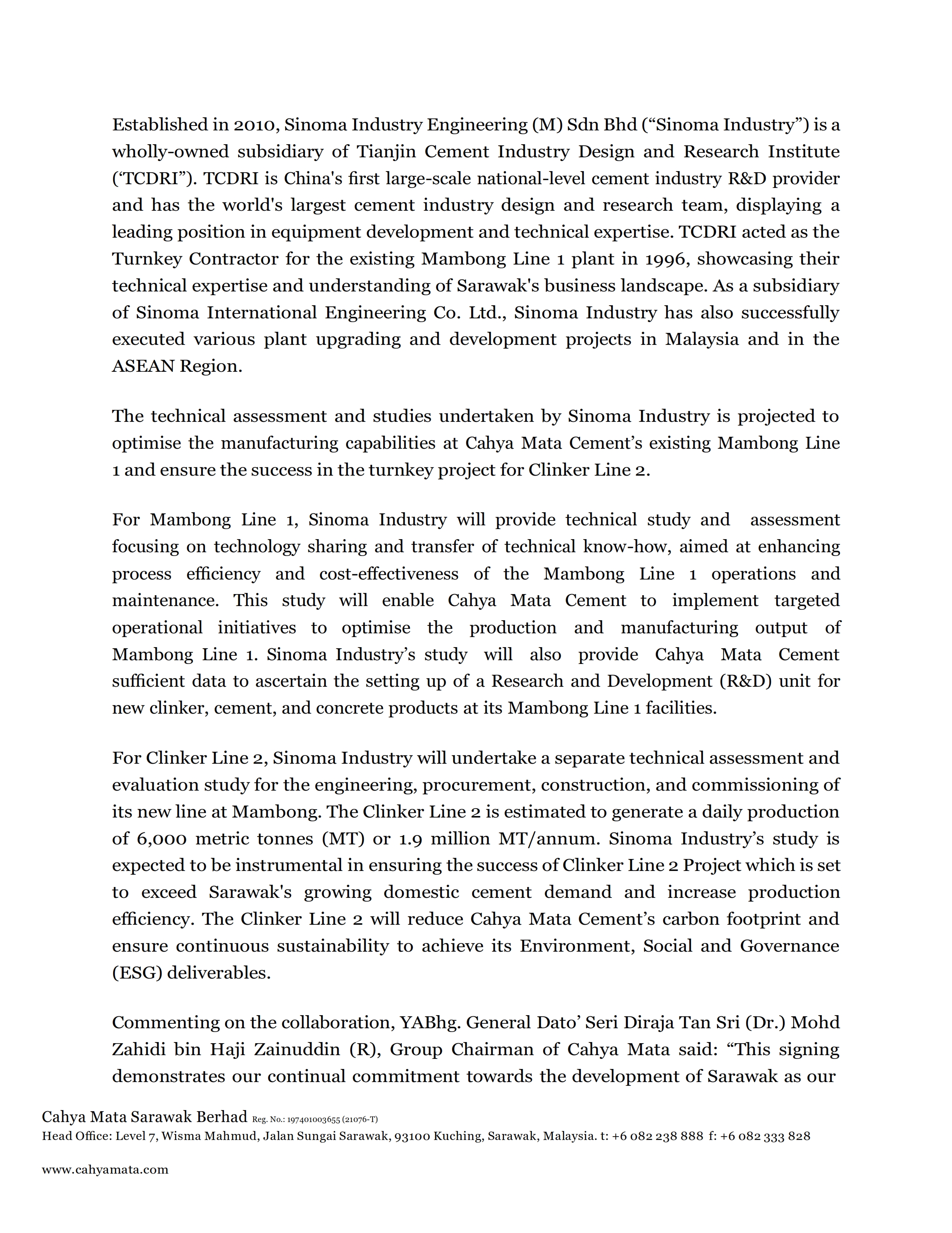 23-Nov20- Cahya Mata Sarawak-Cahya Mata Sarawak And Sinoma Industry Engineering Technical Contract Signing_Press_Release_English_Final_Version_002