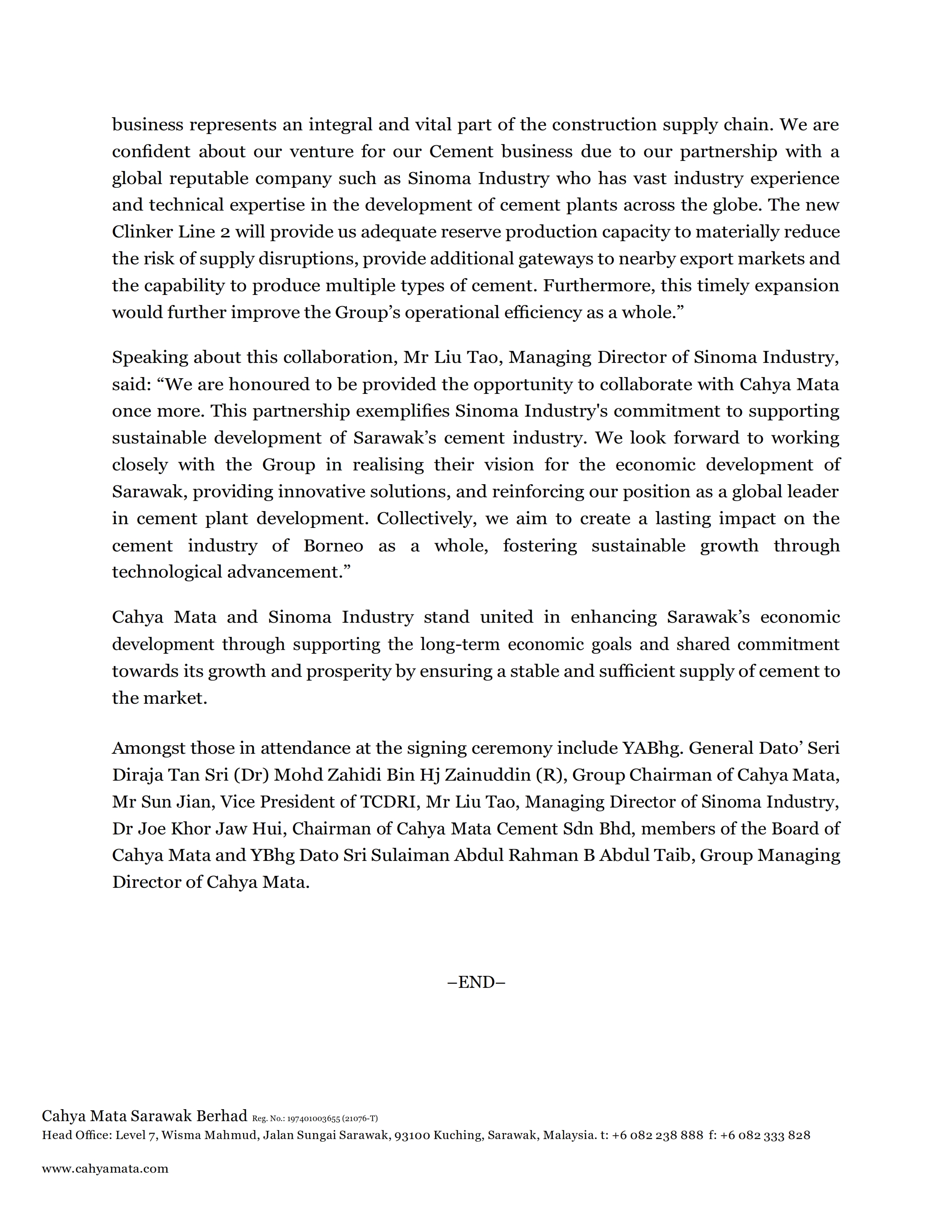 23-Nov20- Cahya Mata Sarawak-Cahya Mata Sarawak And Sinoma Industry Engineering Technical Contract Signing_Press_Release_English_Final_Version_003